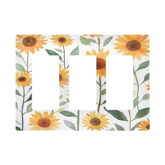 Yayeee Rocker Switch Wall Plate 3-Gang 6.5"x4.6" Home Decorative Outlet Cover, Sunflowers and Leaves Pattern