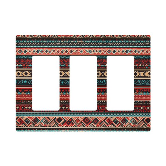 Yayeee Rocker Switch Wall Plate 3-Gang 6.5"x4.6" Home Decorative Outlet Cover, Tribal Geometric