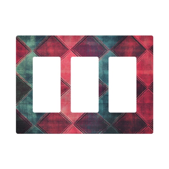 Yayeee Rocker Switch Wall Plate 3-Gang 6.5"x4.6" Home Decorative Outlet Cover, Vibrant Green Tartan Pattern