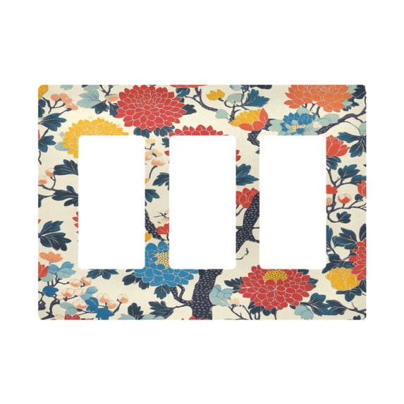 Yayeee Rocker Switch Wall Plate 3-Gang 6.5"x4.6" Home Decorative Outlet Cover, Vibrant Japanese Flowers