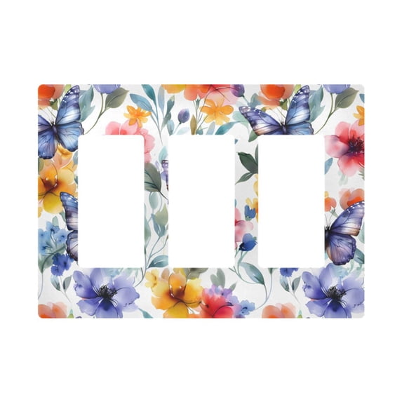 Yayeee Rocker Switch Wall Plate 3-Gang 6.5"x4.6" Home Decorative Outlet Cover, Watercolor Flowers Pattern