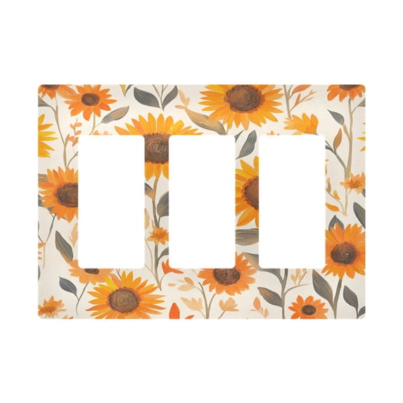 Yayeee Rocker Switch Wall Plate 3-Gang 6.5"x4.6" Home Decorative Outlet Cover, Watercolor Sunflowers and Leaves