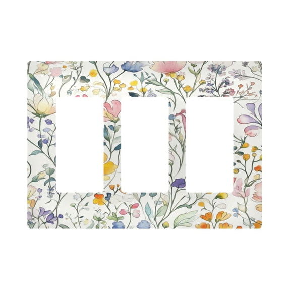 Yayeee Rocker Switch Wall Plate 3-Gang 6.5"x4.6" Home Decorative Outlet Cover, Watercolor Wildflowers