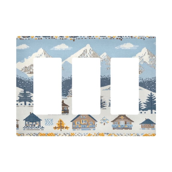 Yayeee Rocker Switch Wall Plate 3-Gang 6.5"x4.6" Home Decorative Outlet Cover, Winter Village Serenity