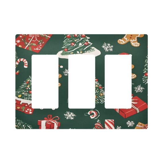 Yayeee Rocker Switch Wall Plate 3-Gang 6.5"x4.6" Home Decorative Outlet Cover, Yellow Christmas Gingerbread