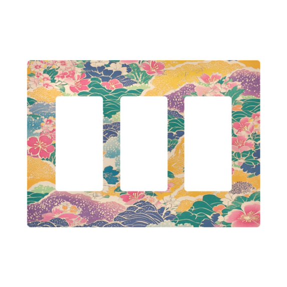Yayeee Rocker Switch Wall Plate 3-Gang 6.5"x4.6" Home Decorative Outlet Cover, Yellow Floral Wave