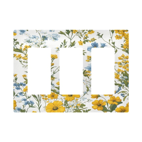 Yayeee Rocker Switch Wall Plate 3-Gang 6.5"x4.6" Home Decorative Outlet Cover, Yellow Floral