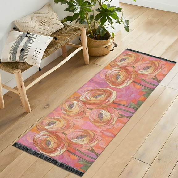 Yayeee Runner Rug for Bedroom 2'x6' Machine Washable Hallway Non Slip Mat, Abstract Pink Flowers