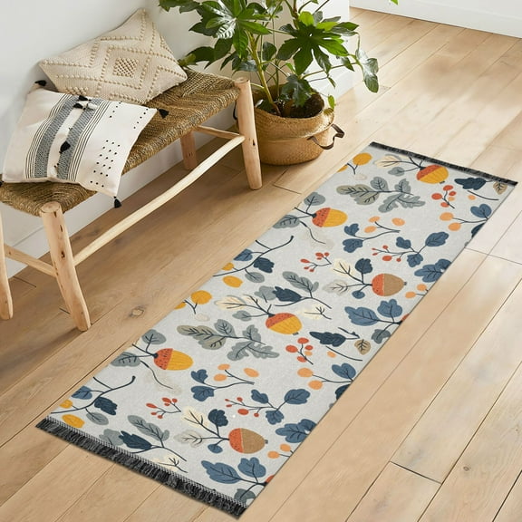Yayeee Runner Rug for Bedroom 2'x6' Machine Washable Hallway Non Slip Mat, Acorn Leaves Pattern