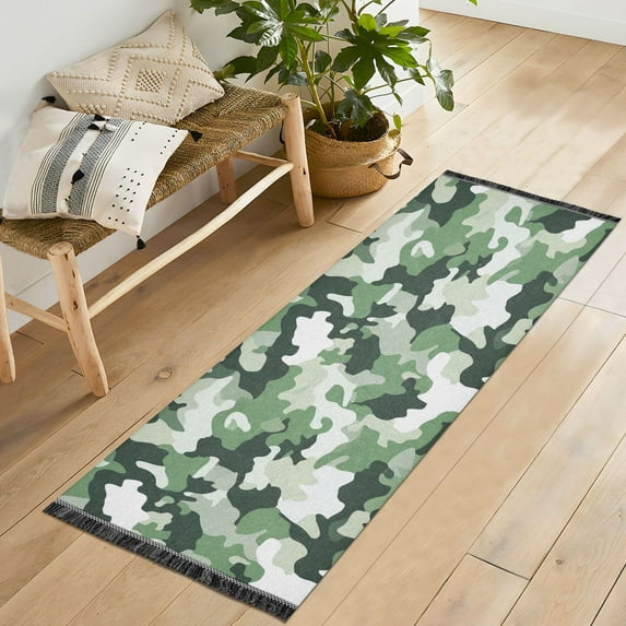 Yayeee Runner Rug for Bedroom 2'x6' Machine Washable Hallway Non Slip Mat, Army Green Camouflage Pattern