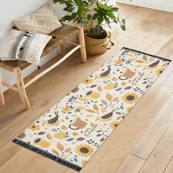 Yayeee Runner Rug for Bedroom 2'x6' Machine Washable Hallway Non Slip Mat, Beige Birds Floral