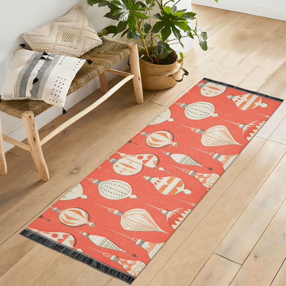 Yayeee Runner Rug for Bedroom 2'x6' Machine Washable Hallway Non Slip Mat, Beige Christmas Ornaments Pattern