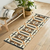 Yayeee Runner Rug for Bedroom 2'x6' Machine Washable Hallway Non Slip Mat, Beige Geometric