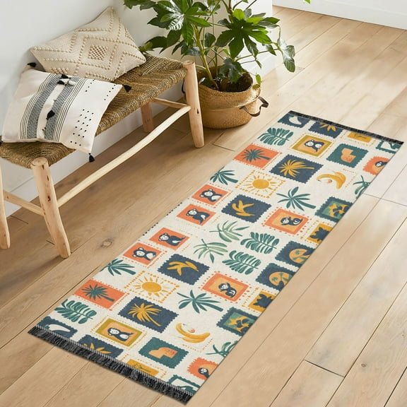 Yayeee Runner Rug for Bedroom 2'x6' Machine Washable Hallway Non Slip Mat, Beige Playful Stamp