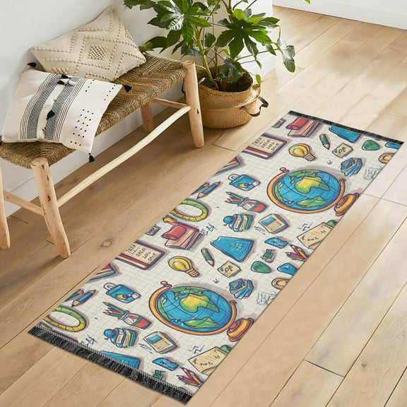 Yayeee Runner Rug for Bedroom 2'x6' Machine Washable Hallway Non Slip Mat, Beige School