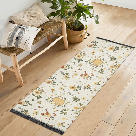 Yayeee Runner Rug for Bedroom 2'x6' Machine Washable Hallway Non Slip Mat, Birds Sunflowers