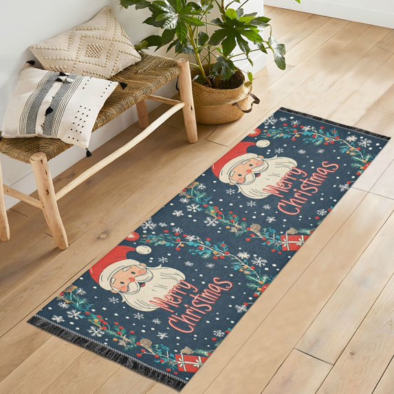 Yayeee Runner Rug for Bedroom 2'x6' Machine Washable Hallway Non Slip Mat, Blue Christmas Santa