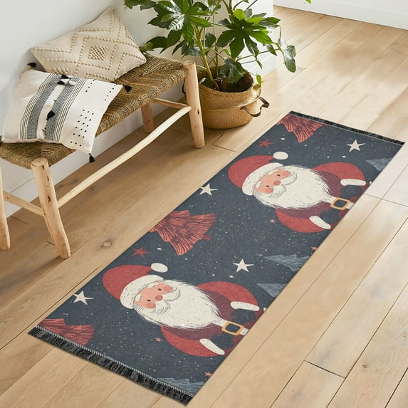 Yayeee Runner Rug for Bedroom 2'x6' Machine Washable Hallway Non Slip Mat, Blue Christmas Santa