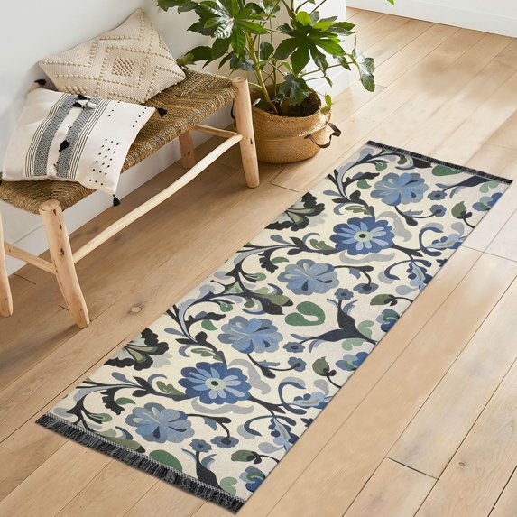 Yayeee Runner Rug for Bedroom 2'x6' Machine Washable Hallway Non Slip Mat, Blue Floral