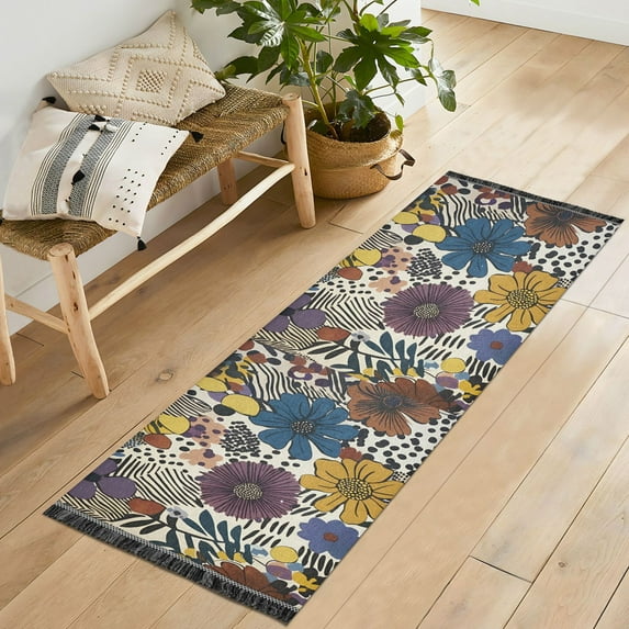 Yayeee Runner Rug for Bedroom 2'x6' Machine Washable Hallway Non Slip Mat, Blue Flowers