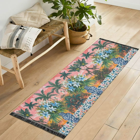 Yayeee Runner Rug for Bedroom 2'x6' Machine Washable Hallway Non Slip Mat, Blue Flowers