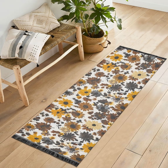 Yayeee Runner Rug for Bedroom 2'x6' Machine Washable Hallway Non Slip Mat, Brown Flowers