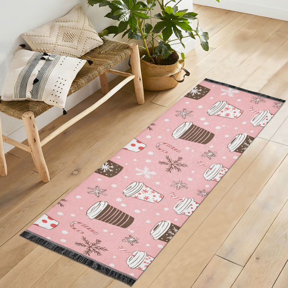 Yayeee Runner Rug for Bedroom 2'x6' Machine Washable Hallway Non Slip Mat, Brown Hand Drawn Cups