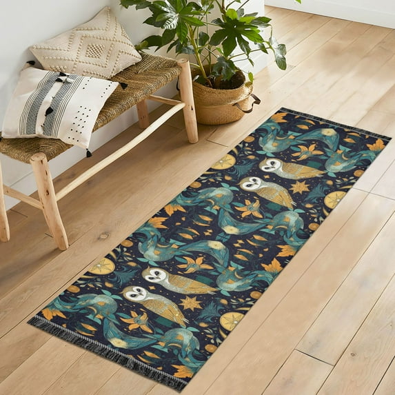 Yayeee Runner Rug for Bedroom 2'x6' Machine Washable Hallway Non Slip Mat, Brown Mystical Owls