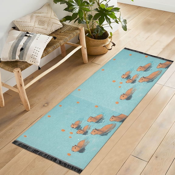 Yayeee Runner Rug for Bedroom 2'x6' Machine Washable Hallway Non Slip Mat, Capybara Splash