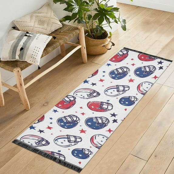 Yayeee Runner Rug for Bedroom 2'x6' Machine Washable Hallway Non Slip Mat, Cartoon American Football Helmets