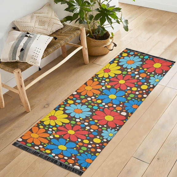 Yayeee Runner Rug for Bedroom 2'x6' Machine Washable Hallway Non Slip Mat, Cartoon Flowers