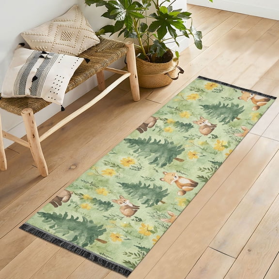 Yayeee Runner Rug for Bedroom 2'x6' Machine Washable Hallway Non Slip Mat, Cartoon Forest Animals