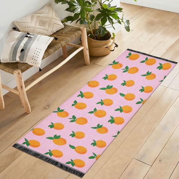 Yayeee Runner Rug for Bedroom 2'x6' Machine Washable Hallway Non Slip Mat, Cartoon Oranges