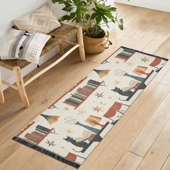 Yayeee Runner Rug for Bedroom 2'x6' Machine Washable Hallway Non Slip Mat, Cats Reading Pattern