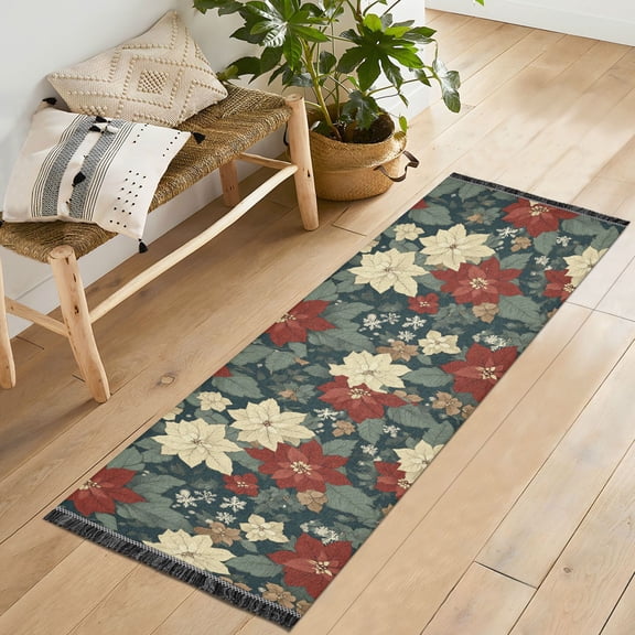 Yayeee Runner Rug for Bedroom 2'x6' Machine Washable Hallway Non Slip Mat, Christmas Blooms