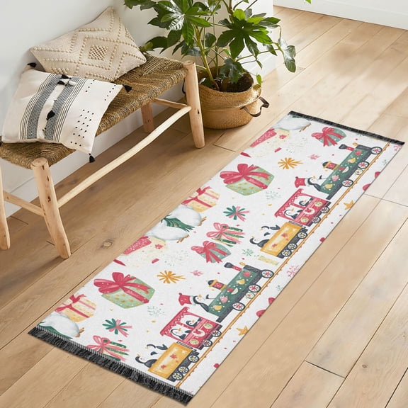 Yayeee Runner Rug for Bedroom 2'x6' Machine Washable Hallway Non Slip Mat, Christmas Penguin