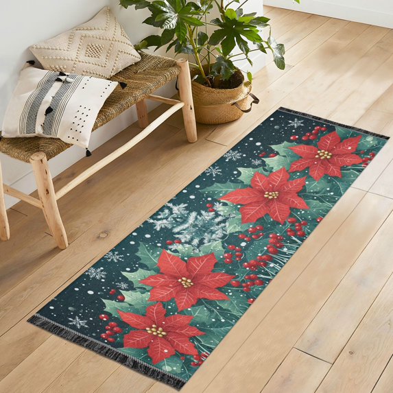 Yayeee Runner Rug for Bedroom 2'x6' Machine Washable Hallway Non Slip Mat, Christmas Poinsettia