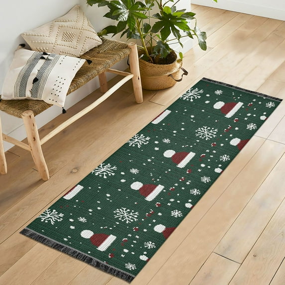 Yayeee Runner Rug for Bedroom 2'x6' Machine Washable Hallway Non Slip Mat, Christmas Santa Hats