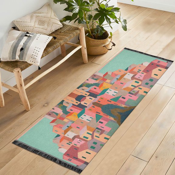 Yayeee Runner Rug for Bedroom 2'x6' Machine Washable Hallway Non Slip Mat, Cityscape Painting