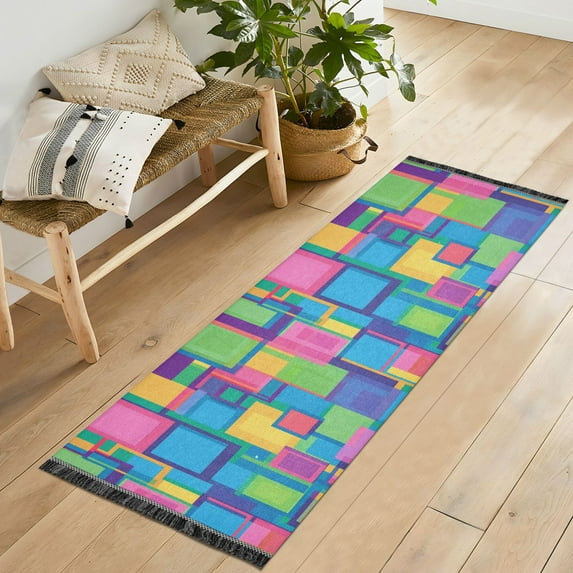 Yayeee Runner Rug for Bedroom 2'x6' Machine Washable Hallway Non Slip Mat, Colorful Geometric Pattern