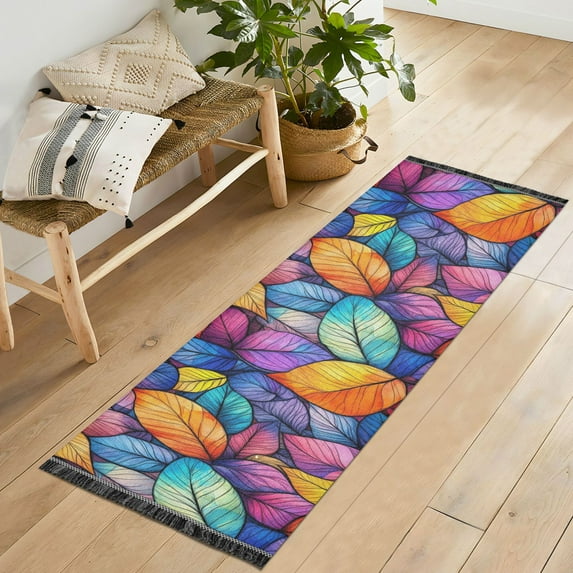 Yayeee Runner Rug for Bedroom 2'x6' Machine Washable Hallway Non Slip Mat, Colorful Leaves