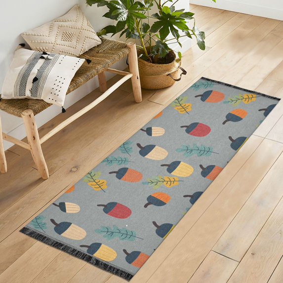 Yayeee Runner Rug for Bedroom 2'x6' Machine Washable Hallway Non Slip Mat, Cute Acorns Pattern