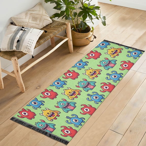 Yayeee Runner Rug for Bedroom 2'x6' Machine Washable Hallway Non Slip Mat, Cute Monsters Pattern