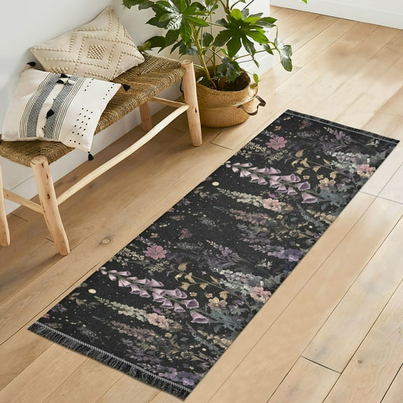 Yayeee Runner Rug for Bedroom 2'x6' Machine Washable Hallway Non Slip Mat, Dark Flowers Pattern