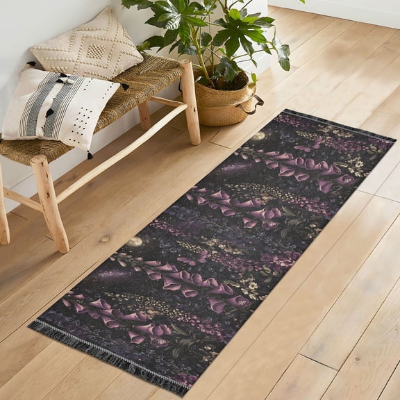 Yayeee Runner Rug for Bedroom 2'x6' Machine Washable Hallway Non Slip Mat, Dark Gothic Floral