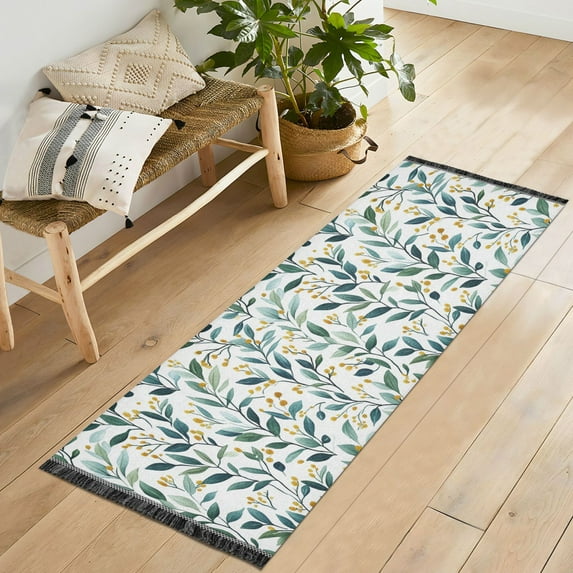 Yayeee Runner Rug for Bedroom 2'x6' Machine Washable Hallway Non Slip Mat, Darker Leafy Pattern