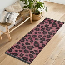 Yayeee Runner Rug for Bedroom 2'x6' Machine Washable Hallway Non Slip Mat, Deep Red Leopard Pattern