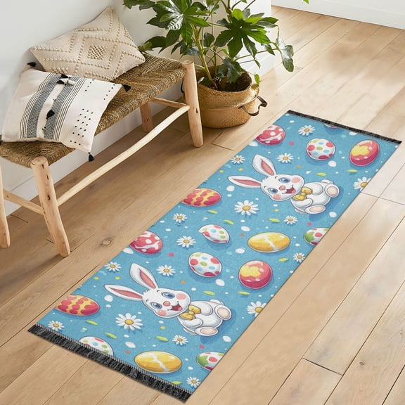 Yayeee Runner Rug for Bedroom 2'x6' Machine Washable Hallway Non Slip Mat, Easter Bunny Pattern
