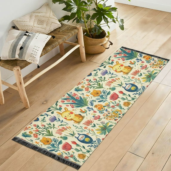 Yayeee Runner Rug for Bedroom 2'x6' Machine Washable Hallway Non Slip Mat, Floral Animals