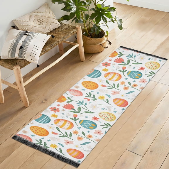 Yayeee Runner Rug for Bedroom 2'x6' Machine Washable Hallway Non Slip Mat, Floral Easter Eggs
